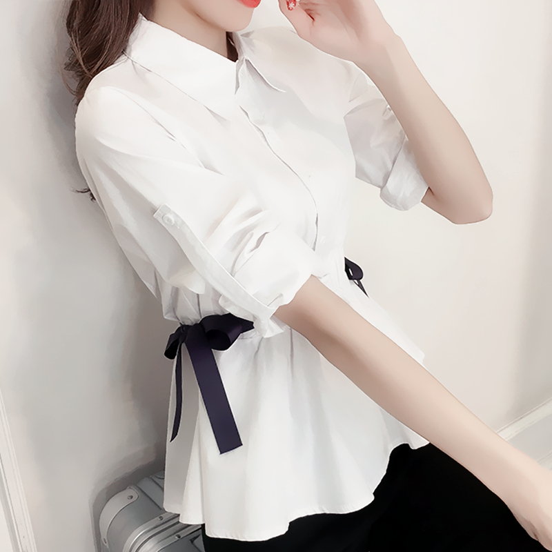 春夏洋气收腰小衫白衬衫女长袖设计感小众衬衣复古港味半袖上衣服|ruв категории Женская одежда, рубашка - от Buy2taobao.com для оказания профессиональной услуги покупки агента Taobao