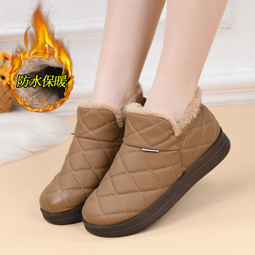 冬季加绒妈妈豆豆鞋厚底雪地靴女