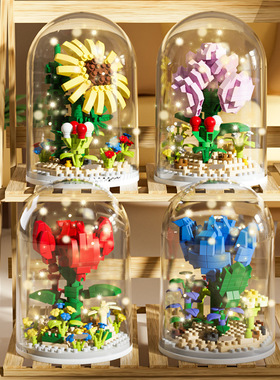 积木花玩具益智拼装积木小颗粒女孩积木花束礼物摆摊礼物兼容