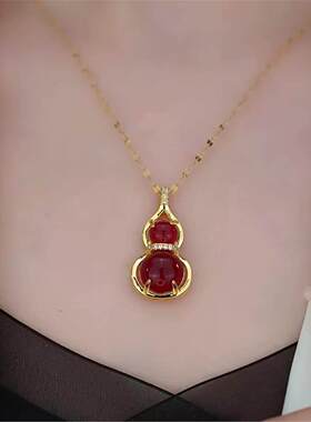 钛钢项链中国风招财纳福红色葫芦吊坠项链轻奢气质女款锁骨链