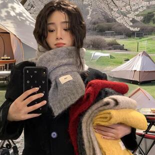 2025新款ggg含羊毛韩版围巾女生秋冬季显白毛线保暖加厚百搭围脖