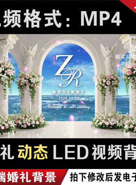 蓝白色欧式海洋系婚礼led大屏幕动态视频定格背景图设计定制作