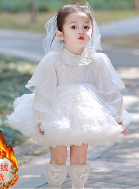 洛丽塔女童公主裙宝宝生日加绒加厚连衣裙婚礼花童礼服白色tutu裙