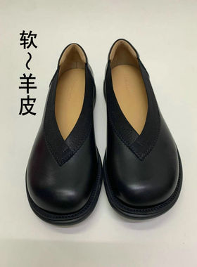 ESKEIN软面v口羊皮奶奶鞋平底舒适方头软底加宽加肥大码41一43码