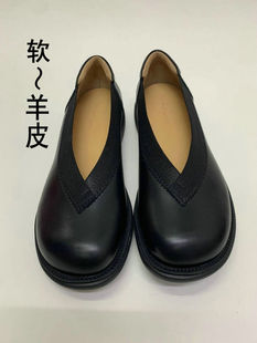 41一43码 平底舒适方头软底加宽加肥大码 ESKEIN软面v口羊皮奶奶鞋