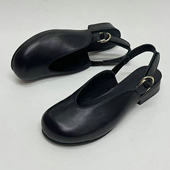 方头真皮35 43码 大码 ESKEIN2026夏法式 宽胖脚后空包头凉鞋