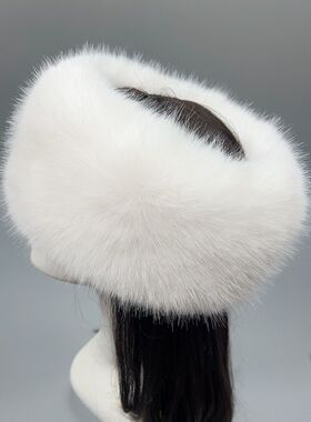 古风白色无顶帽毛绒绒民族风发带雪景拍照超仙仿狐狸毛皮草空顶帽