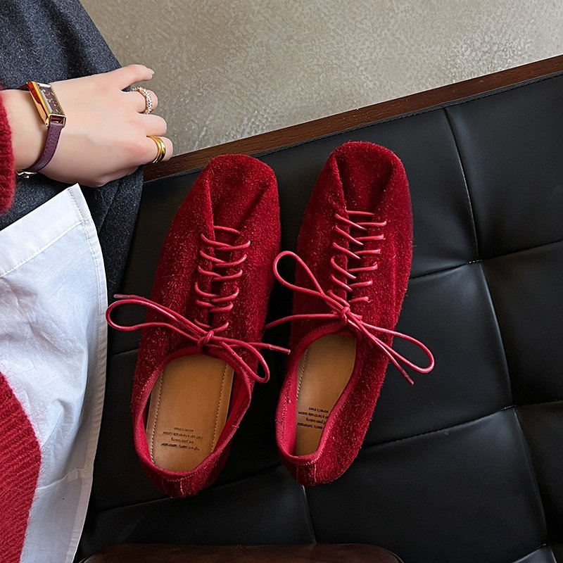 真皮潮款2026法式绑带袋鼠鞋平底里外全皮百搭配裙子软糯糯趴趴鞋,女鞋,棉鞋,淘宝优惠券,粉丝福利购,淘宝优惠卷