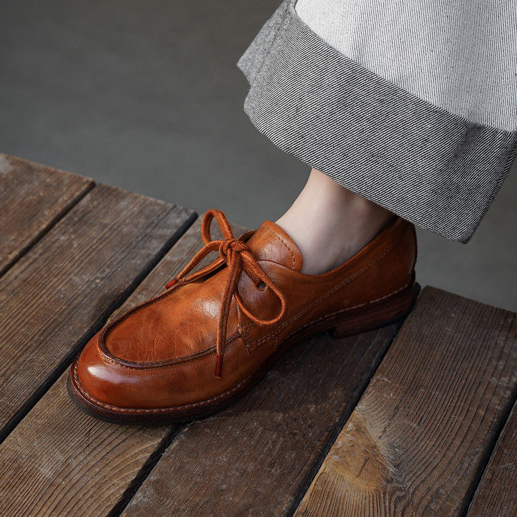 真皮大底系带乐福鞋里外全皮法式水洗马皮复古老钱风轻奢高档单鞋,女鞋,棉鞋,淘宝优惠券,粉丝福利购,淘宝优惠卷