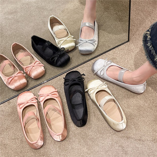新款 法式 子2024春季 女 晚风温柔粉色芭蕾舞平底鞋 仙女圆头浅口单鞋