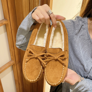 豆豆鞋女平底单鞋牛筋软底加绒棉鞋舒适孕妇新款秋冬女士懒人妈妈