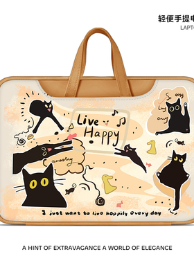 FANXI黑色小猫记本重磅电脑包适用于苹果macbook15点6寸手提包小新air13华为matebook联想女14内胆包