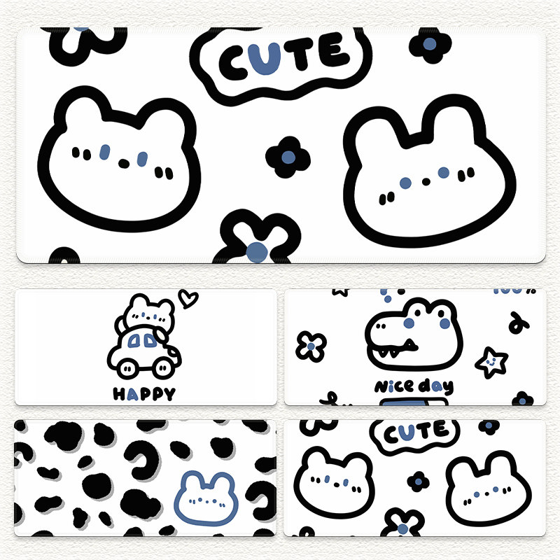 线条小熊鼠标垫超大号女生电脑桌垫键盘护腕垫子滑鼠垫办公桌垫小