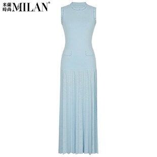 现货2026春夏秋款小香风圆领钉珠针织开衫无袖背心长裙连衣裙套装