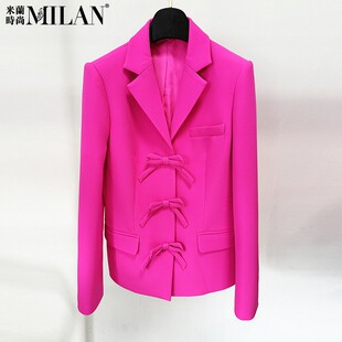 现货2025新款欧美高货名媛荧光粉蝴蝶结抹胸礼服连衣裙西装外套女