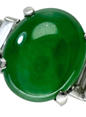 日本中古奢侈品珠宝铂金900镶嵌天然翡翠钻石奢华戒指包邮