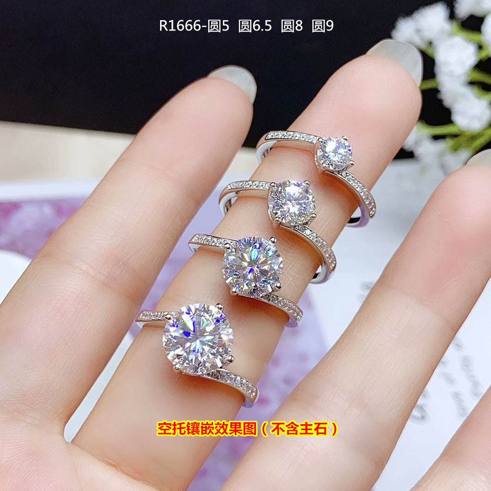银戒指钻镶嵌克拉戒银戒指925
