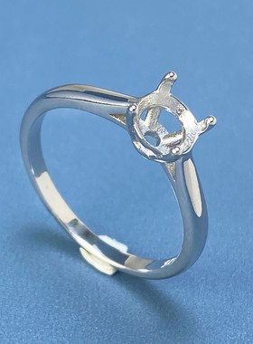 925银简单四爪圆形6*6mm女戒空托