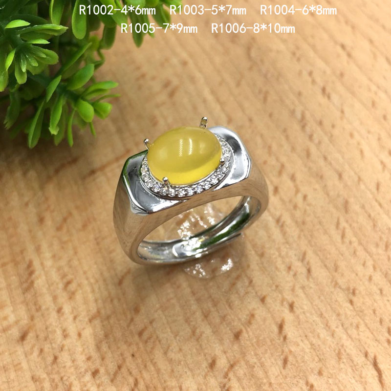 diy925银男款椭圆刻面裸石戒托
