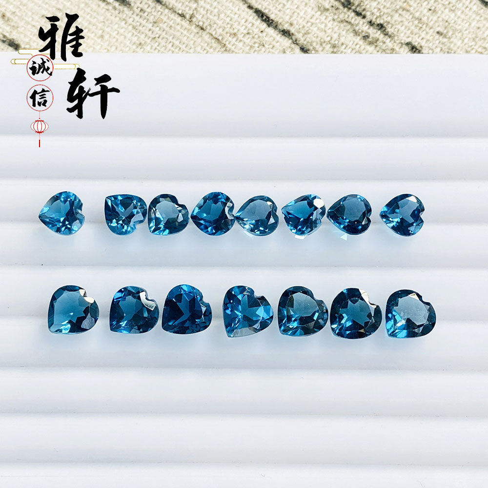 爱心形伦敦蓝托帕石  裸石4MM-8MM  可加工镶嵌珠宝首饰戒指