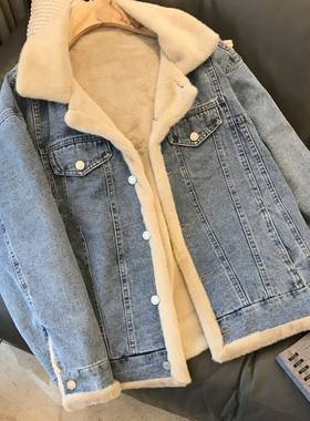 牛仔外套女加绒加厚冬羊羔绒棉服