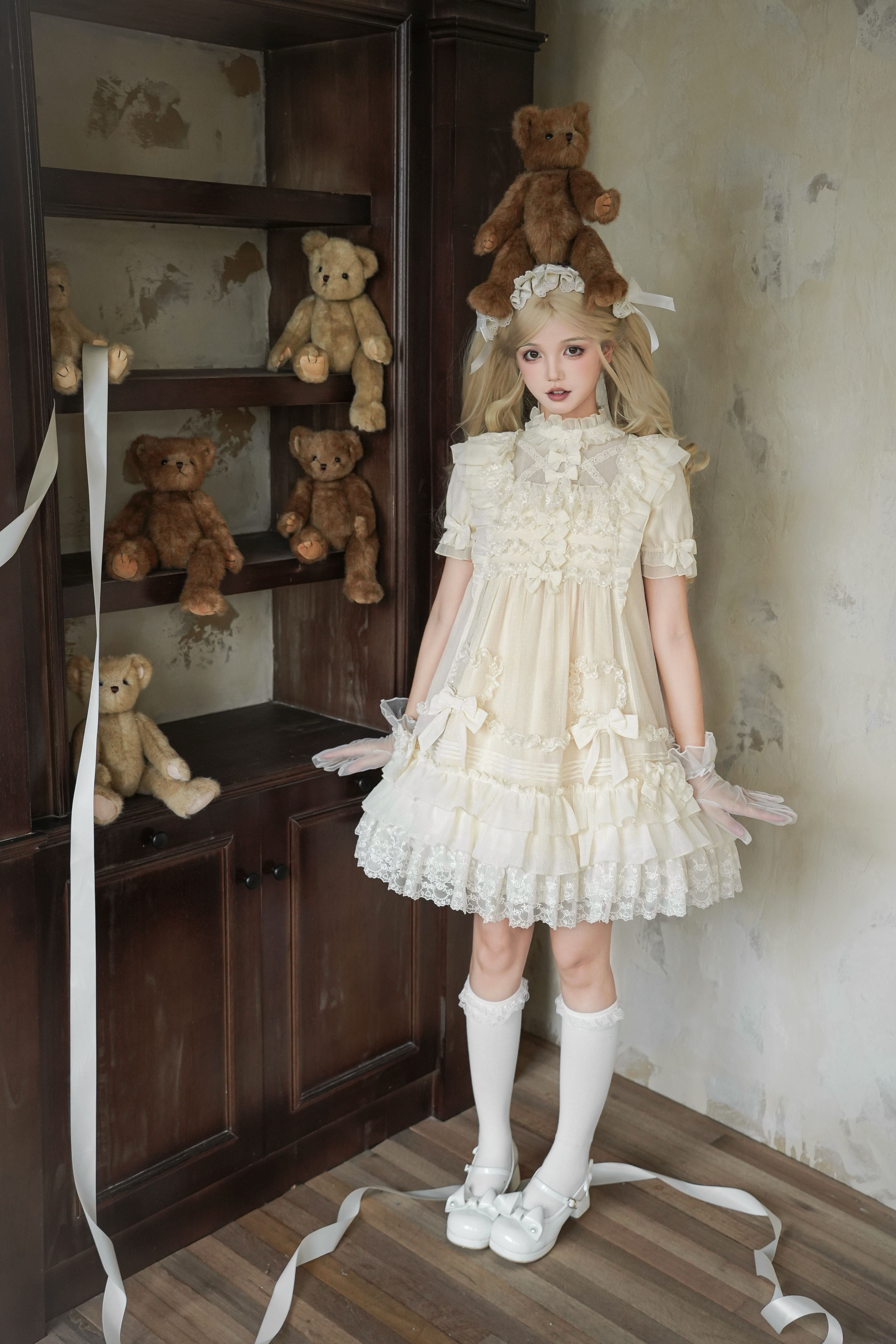 【现货】夏日原创重工doll感古董奶油琥珀lolita娃娃裙