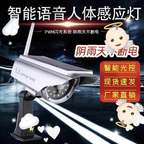 拓进新款太阳能监控灯人体感应壁灯智能语音提示仿真监控摄像头灯