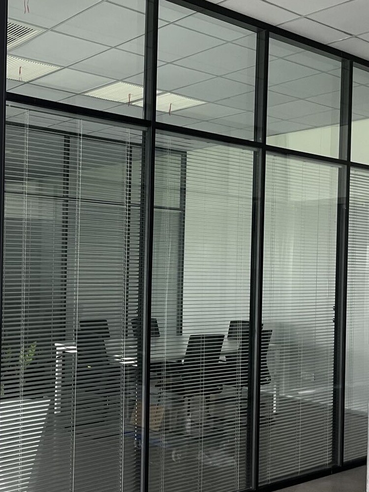 办公室钢化玻璃铝合金中空百叶窗屏风单双层磨砂隔音墙装修高隔断