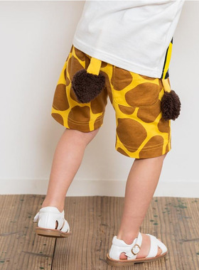 赔本清仓！原D！纯棉ch@ekr@om 卡通立体图案长颈鹿短裤 男女童装
