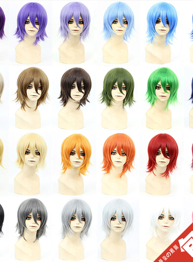 曼柒殿阁cospy 绿色黄色蓝粉色反翘仿真头皮万用cos假发 短发