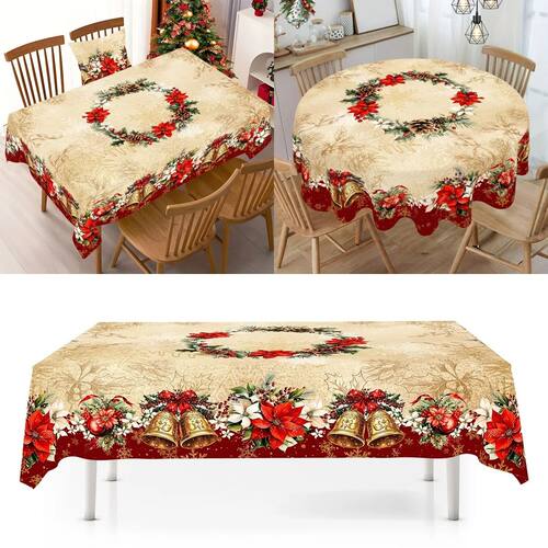 Vintage Christmas Tablecloth Poettia Bell Table Cover Christ