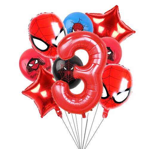 10 Pieces Set Spider-Man Number Foil Balloons, Kids Birthday