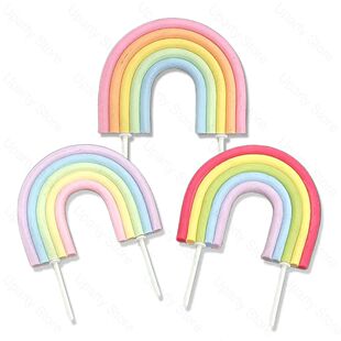 1/2Pcs Rainbow Cake Toppers 3 Colors Soft Pottery Colorful M