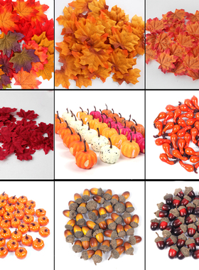 Artificial Maple Leaves Mini Pumpkin Pine Cones Acorns Thank