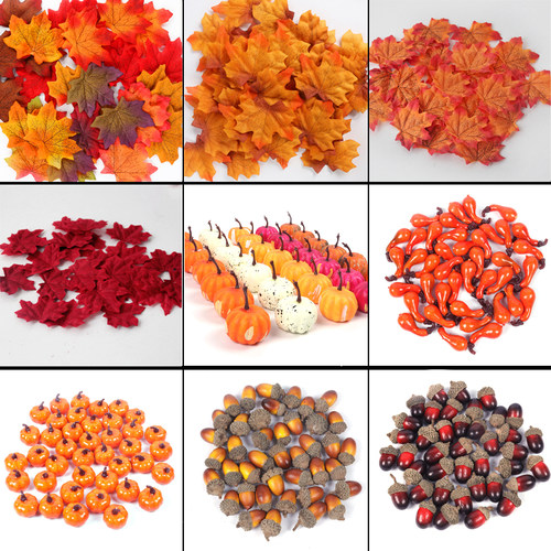 Artificial Maple Leaves Mini Pumpkin Pine Cones Acorns Thank