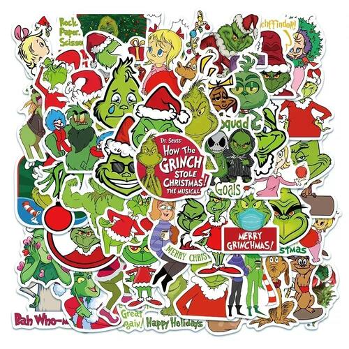 50pcs Cute Green People Stickers Christmas Grinch Max Graffi