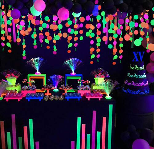Fluorescent Circle Dots Garlands Neon Streamers UV Black Lig