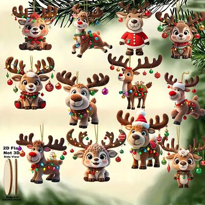 2D Wood Cartoon Fawn Christmas Tree Pendant Christmas Cartoo