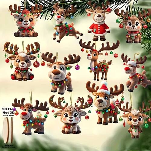 2D Wood Cartoon Fawn Christmas Tree Pendant Christmas Cartoo