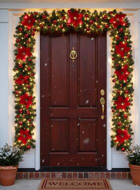 Christmas LED Rattan Garland Banner, 2.7M Artificial Xmas Tr