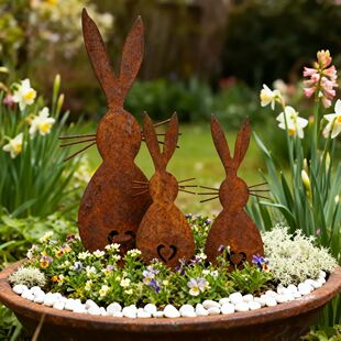 3pcs Metal Garden Stakes Easter, Rusty 2D Flat Ground Plugs,