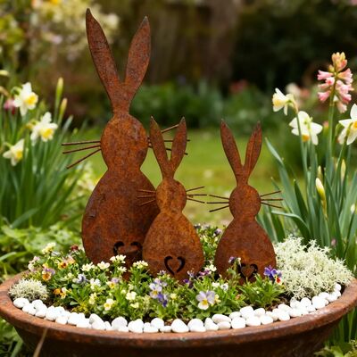 3pcs Metal Garden Stakes Easter, Rusty 2D Flat Ground Plugs,
