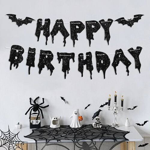 Black Bat Happy Halloween Paper Banner Hanging Garland Hallo