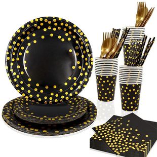 10 Guest Black Gold Dots Party Supplies High Quality Disposa