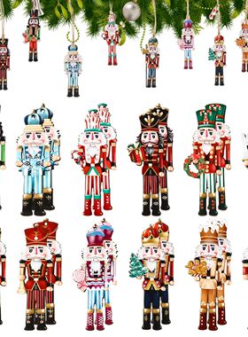 24pcs Christmas Nutcracker Soldier Wooden Pendant Xmas Tree