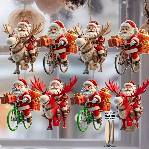 8/16/24Pcs Christmas Wooden Bicycle Santa Claus 2D Flat Wood