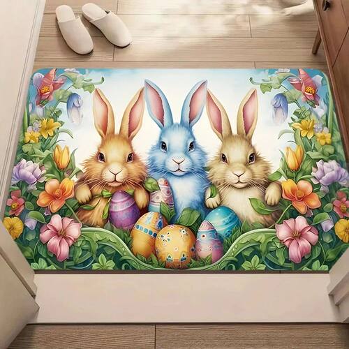 Easter Bunny, Welcome Carpet Easter Egg Rabbit Plant Pattern
