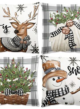 4pcs Christmas Cushion Cover Pillowcase Merry Christmas Deco