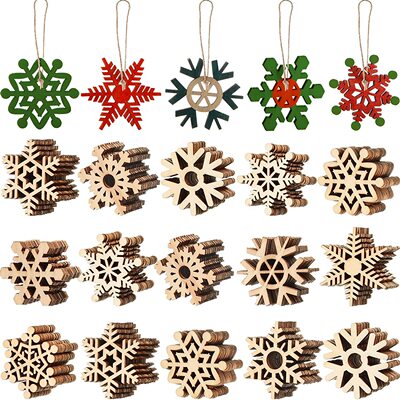 10pcs Unfinished Wooden Snowflake Ornaments Diy Christmas Tr