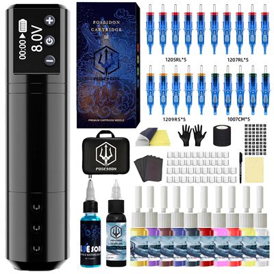 POSEIDON Tattoo Pen Kit Rotary Wireless Tattoo Machine Kit C